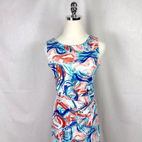 Tahari ASL Sleeveless Sheath Dress Midi Multicolor Geometric Print Sz 6 New - Picture 4 of 12